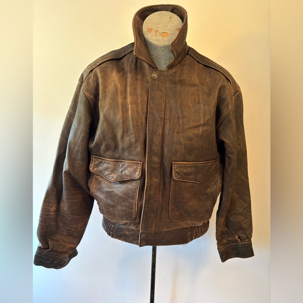 Vintage 80’s Adventure Bound Brown Leather Bomber Jacket. Great Condition. M Med